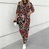 Completo Due Pezzi da Donna con Stampa Leopardo, Maglia a Manica Lunga Girocollo & Pantaloni Jogger con Coulisse, Tuta Casual per Primavera Autunno