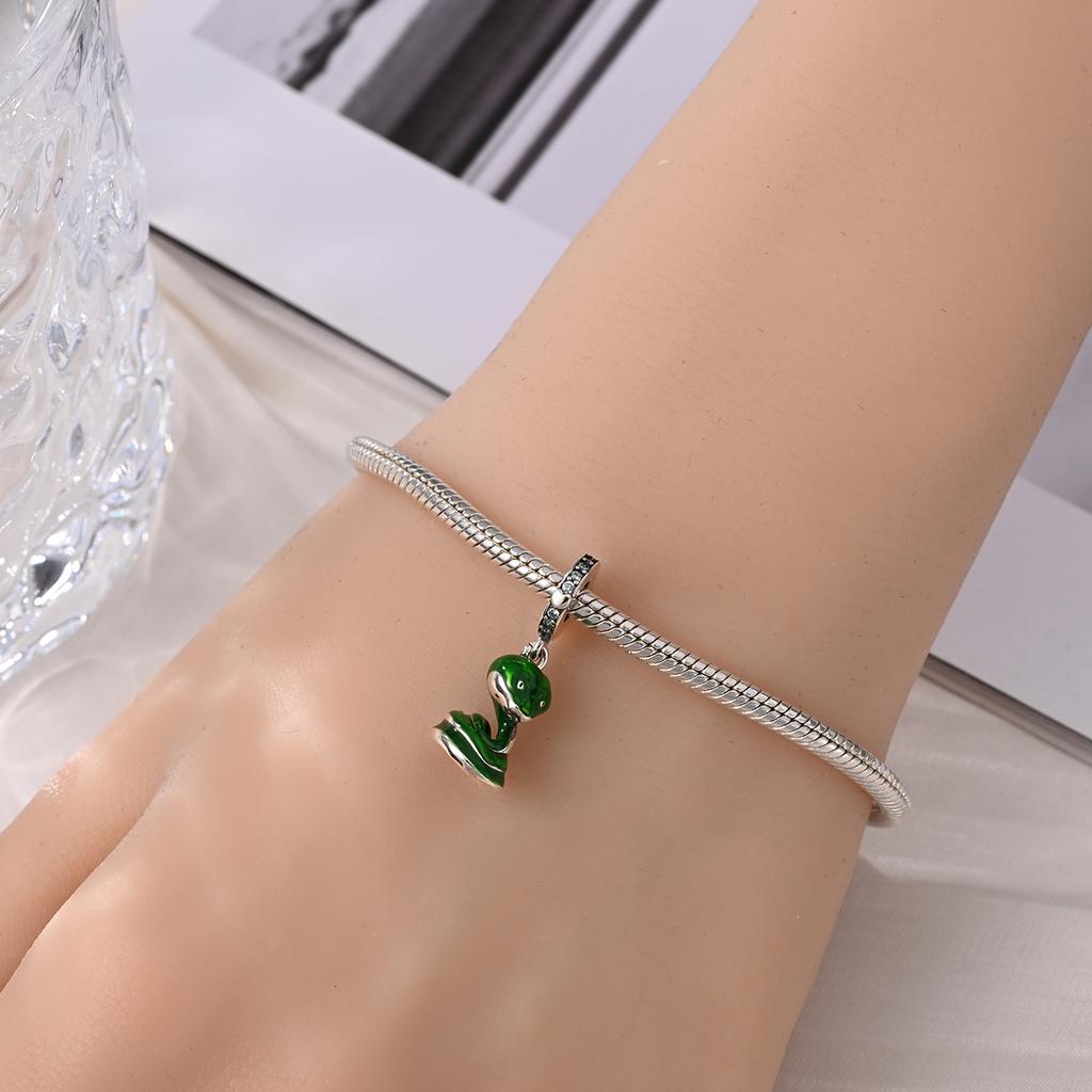 Original Charms Copper Small Green Snake Pendant Beads Fit Bracelet Women Jewelry Making Diy Gift
