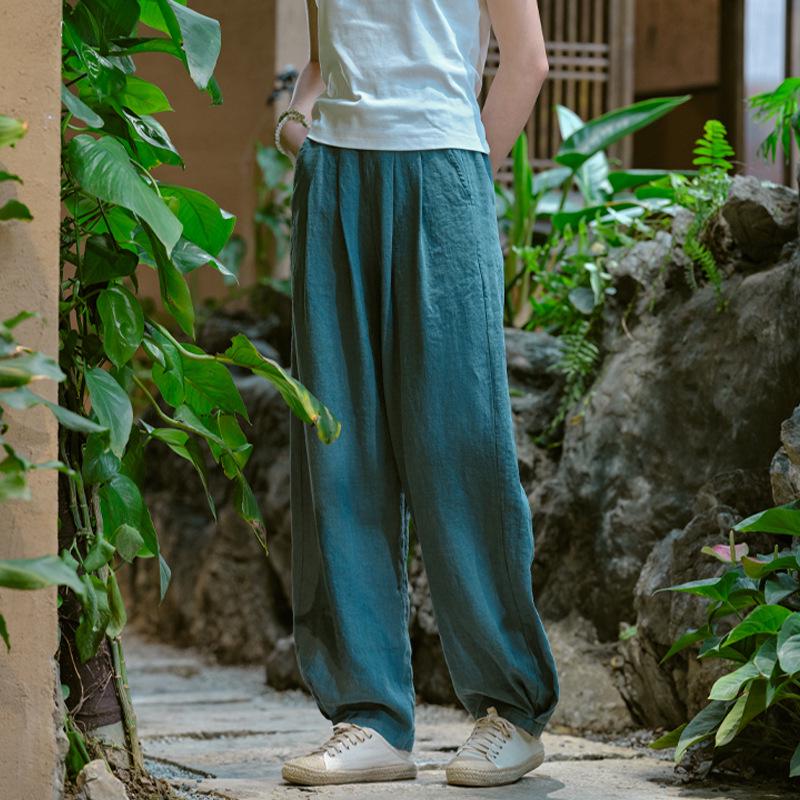 Spring Summer Artistic Loose Sand-Washed Linen Casual Pants for Women - Slimming, Lightweight Meditation Lantern Style