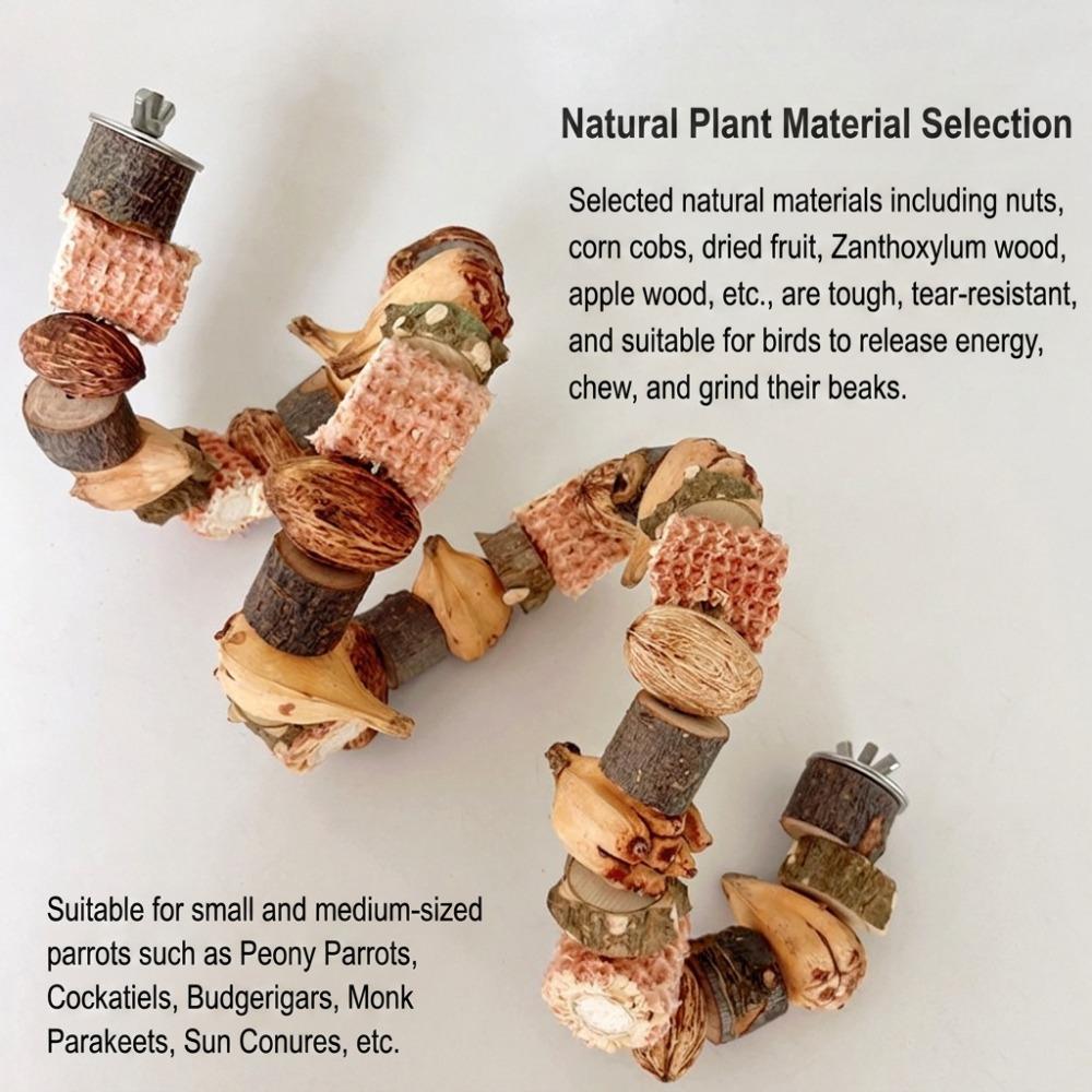Spiral Bird Perch Climbing Rope Toy - Natural Wood Parrot Chewing Toy for Cage, Flexible Shredding Toy for Budgies Conures Cockatiels, Wood Color