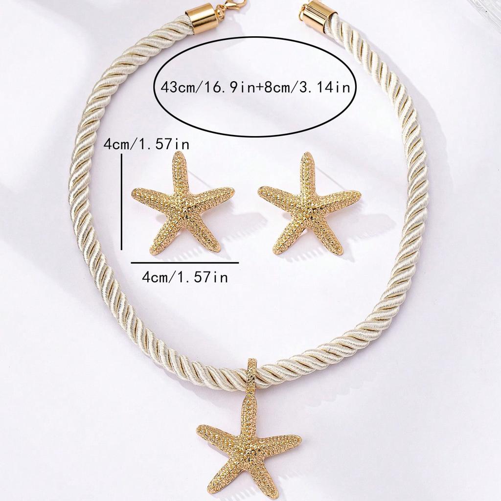Women's Jewelry Set Zinc Alloy Starfish Pendant Necklace Earrings Exaggerated Summer Marine Animal Jewelry Gift Suitable for Daily Wear and Vacation