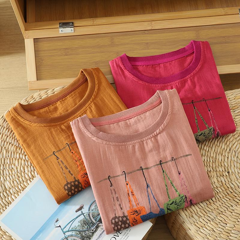 DIMANAF 2026 Plus Size Summer Women Blouse Shirts Tunic Oversize Loose Casual Cotton Linen Print Lady Tops