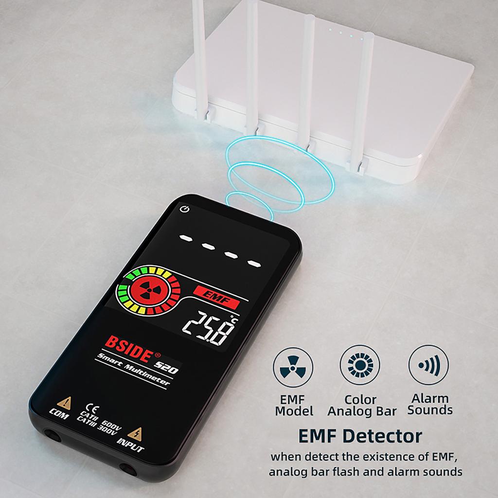 BSIDE S20 Intelligent EMF Multimeter Electromagnetic Radiation Detector 3.5 inch Colored Display 9999 Counts Auto Range