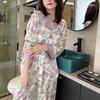 2 Pieces Pajamas for Women Autumn Spring Women's Pajamas Set Elegant Ptinting Flower Home Wear Soft Sleepwear