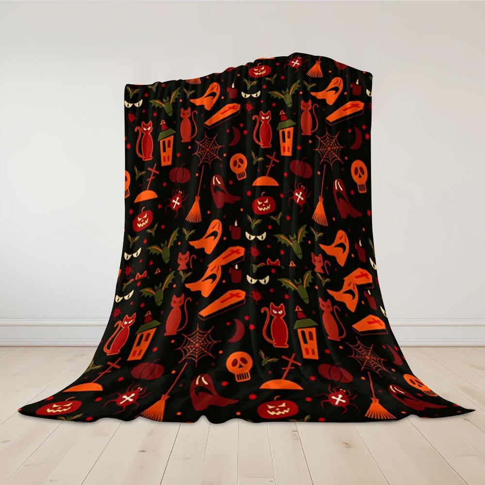 Halloween Mix Element Printed Blanket Suitable for Sofas Beds Offices Travel Camping Chairs Warm Plush Blanket