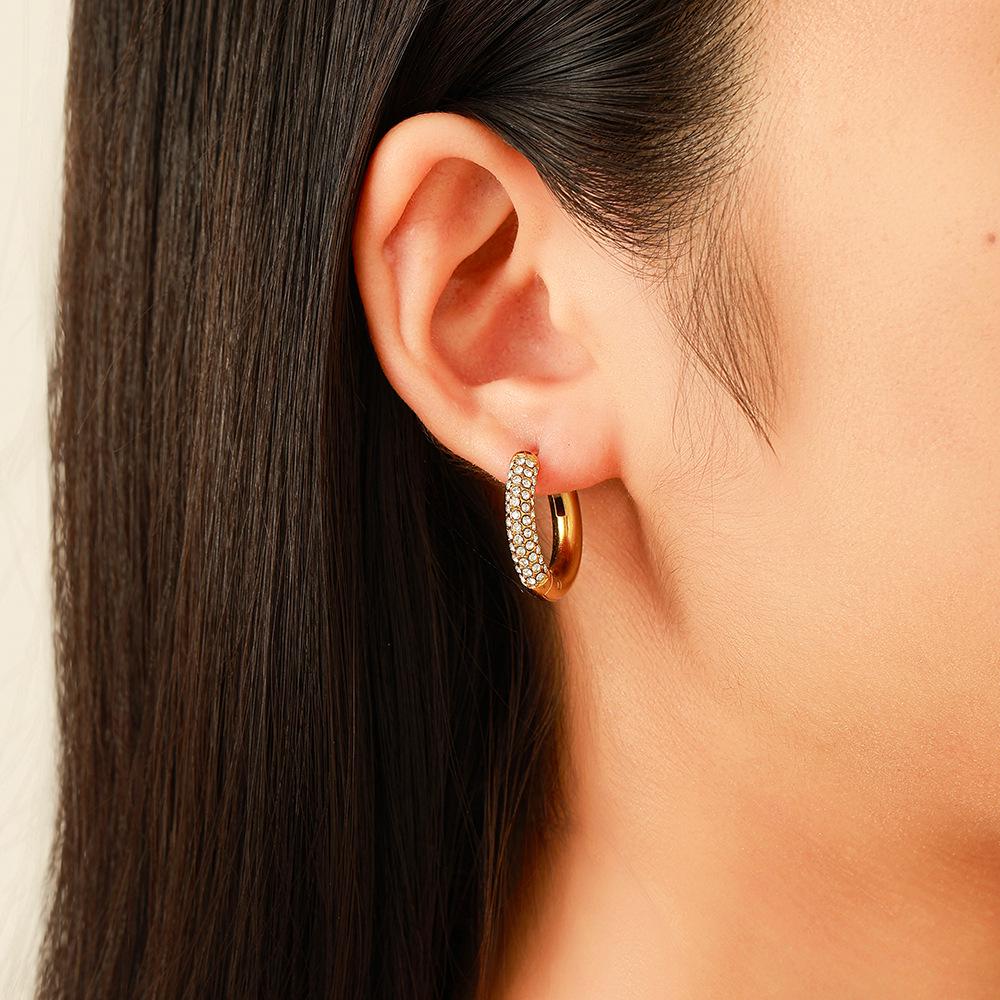Ying Tai 18K Gold-Plated Stainless Steel Hoop Earrings with Diamonds - European & American Style