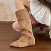 Fashion Inside Boot Single Boot Autumn New Pointed Toe Suede Studded Lace-Up Soft Sole Anti-Slip Wear-Resistant Tall Boots