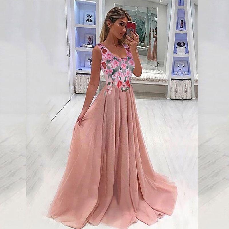 

Classic Versatile Punk Best Selling Princess Dress Sleeveless Printed Dress Stylish Elegant Long Dress Mi0746 Pink 4XL