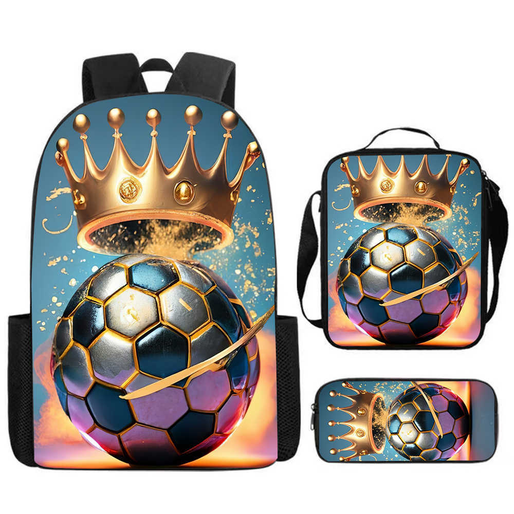 3Pcs/Set Cartoon Casual Fashion Soccer School Bags for Boy Girls Flat Surface Football Pattern Book Bags Sets Backpacks Children's Birthday Gift