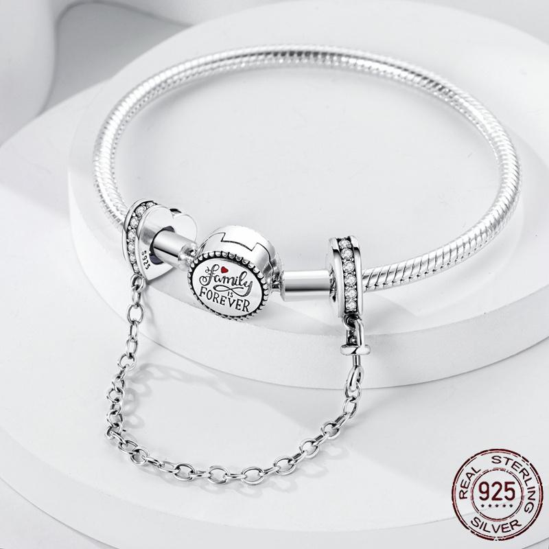 Stříbrný Křišťálový Pavé Bezpečnostní Řetízek Pevný Klip Pramen Přívěsek Vhodný pro Ženy Náramek Stříbrné Šperky Párty Narozeninový Dárek