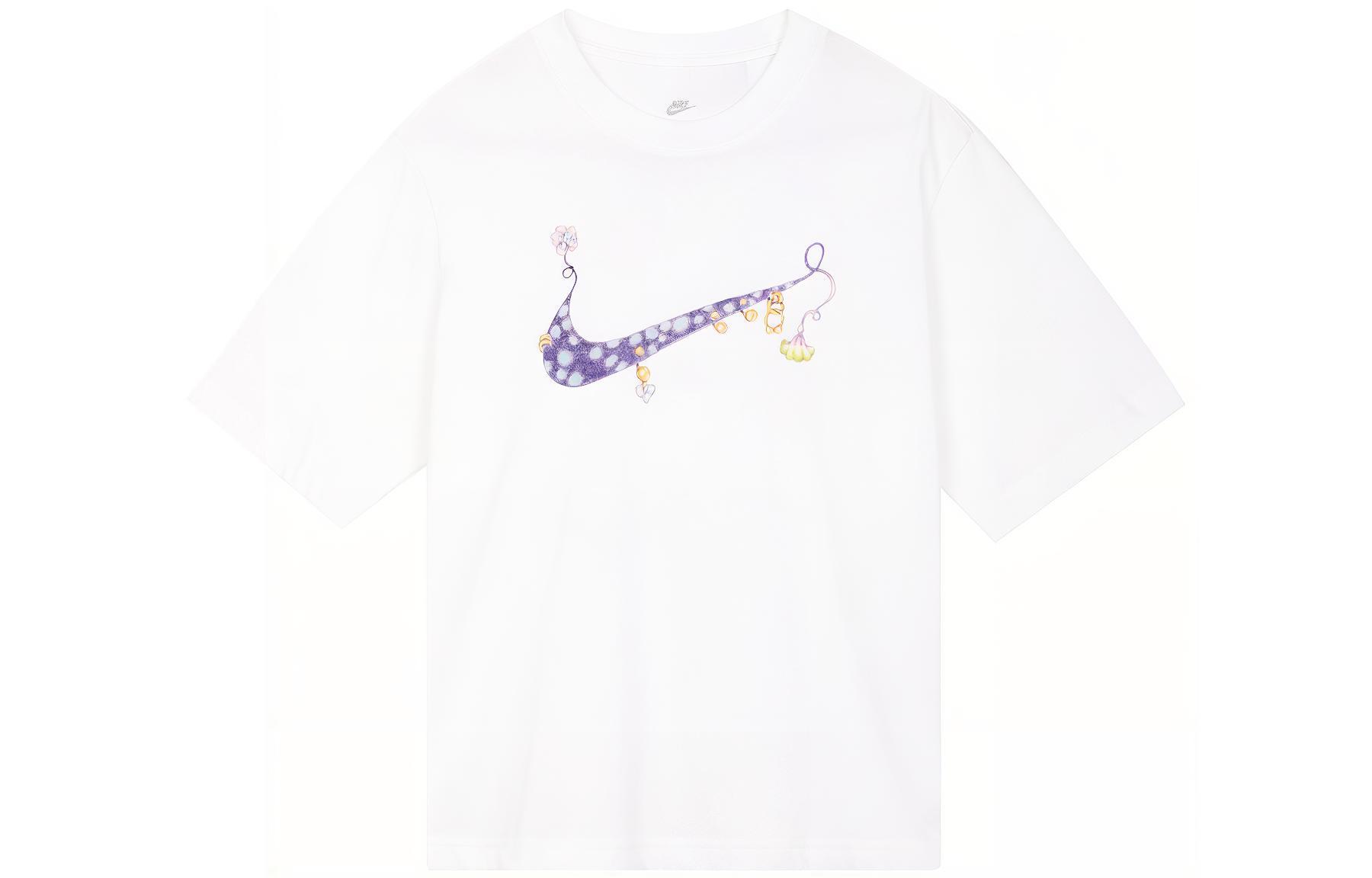 Nike Women ss Hand-Drawn Print Crewneck T-Shirt White FD9315-100 XXL
