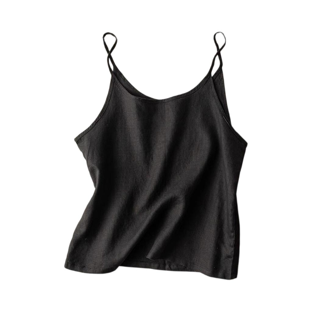 Dámské minimalistické vintage volné bavlněno-lněné tílko bez rukávů spodní vrstva