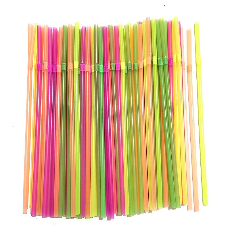 111 Pcs Neon Flexible Plastic Drinking Straws 111mm Disposable Straws Assorted Bright Colors Suitable for Drinks Party Home Use