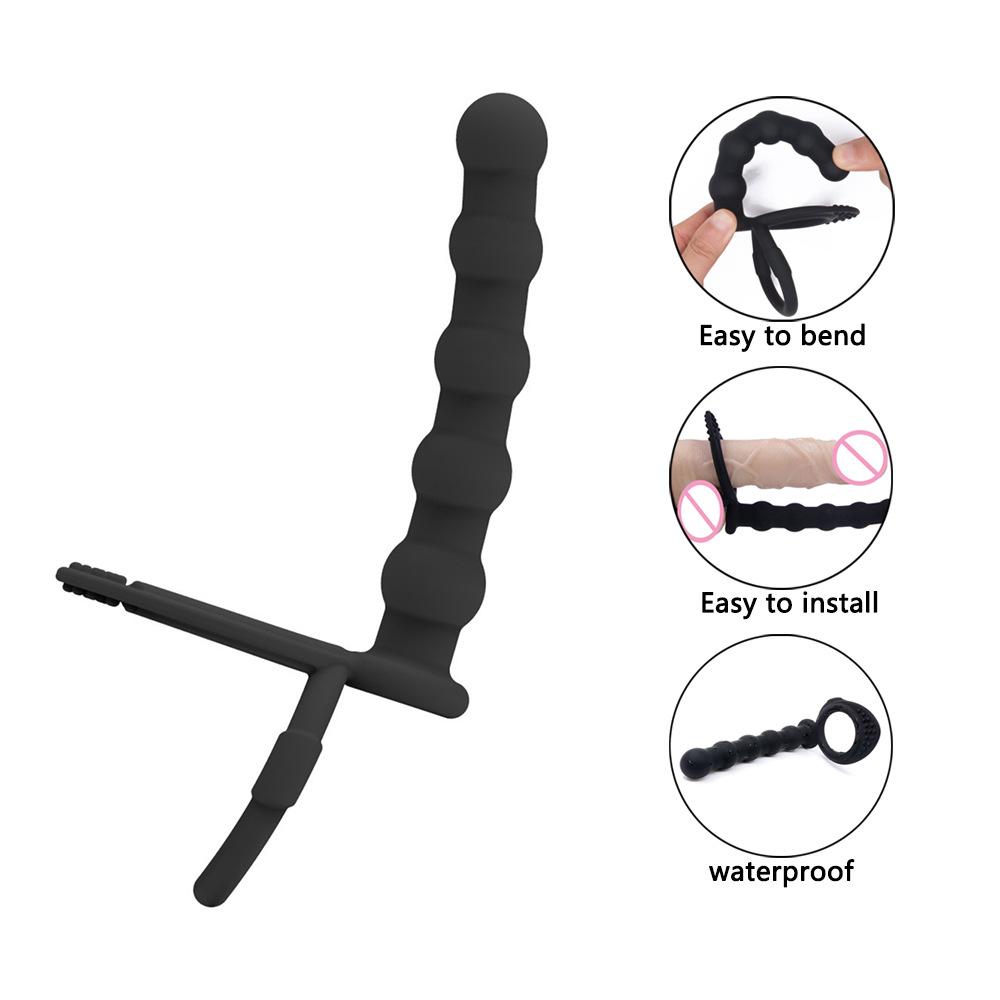 Silicone Anal Expansion for Men and Women Back Court Masturbation Device Double Ring Pull Beads Horseshoe Ring Butt Plug Adult Sex Product