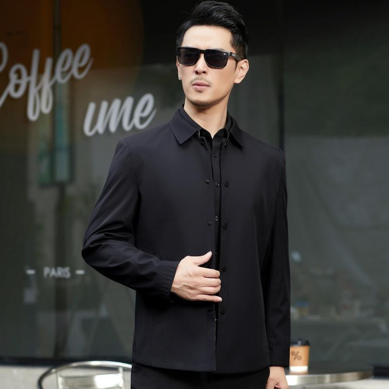 New Lapel Jacket Men's Spring and Autumn Thin Loose Men's Top Business Casual Middle-Aged Dad Clothing Business Jacket