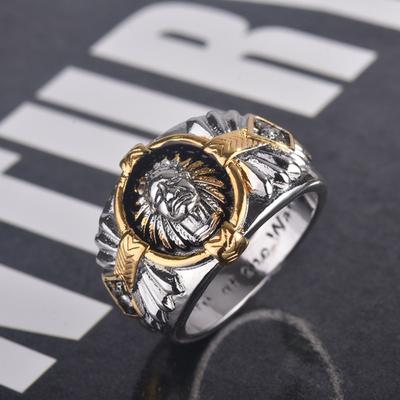 Wikinger Krieger Zweifarbenring Hip Hop Stil mit Indianischem Geister Totem Schwarzer Harzring