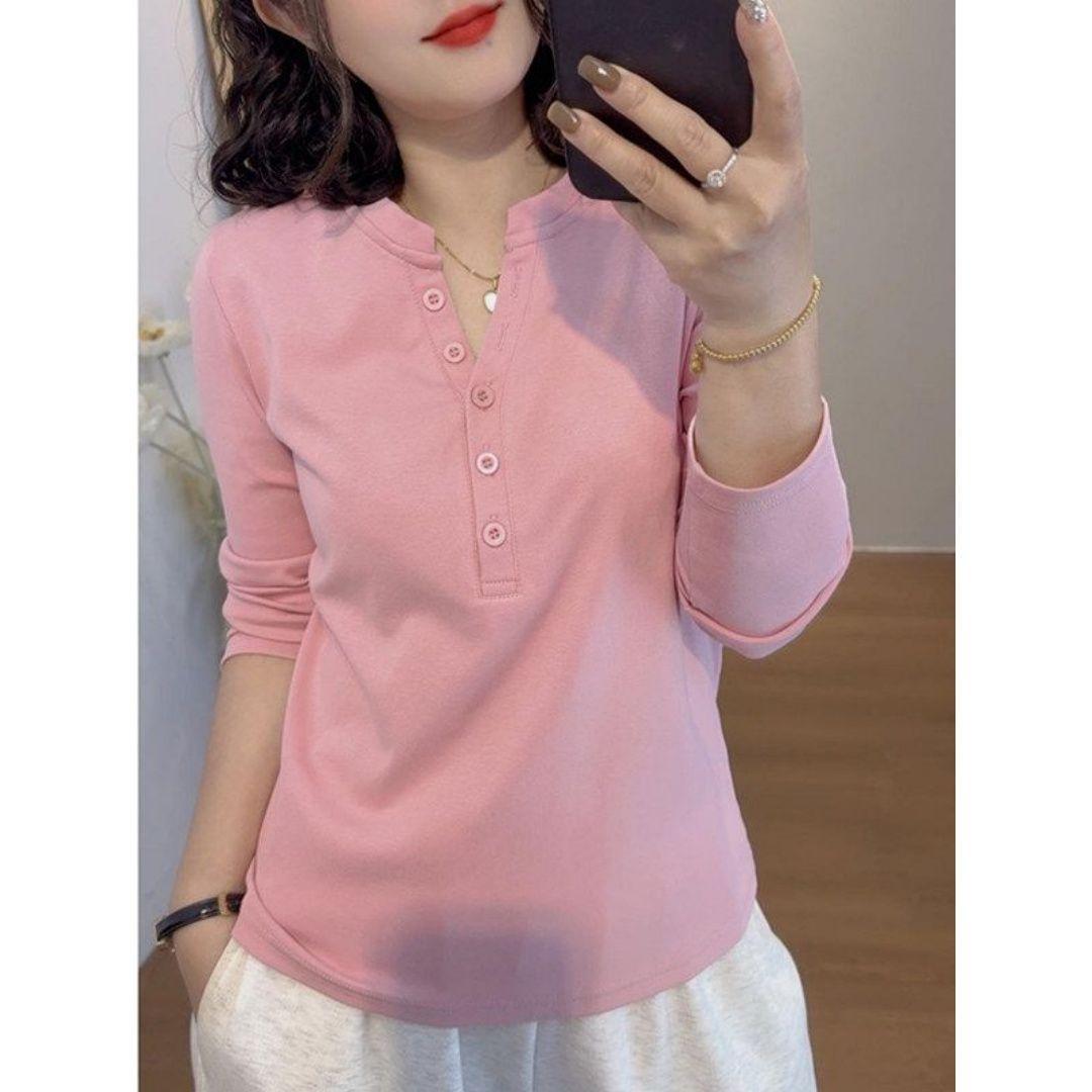 Plus Size Women s German Velvet Half-Zip Long Sleeve T-Shirt - Slimming Autumn/Winter Base Layer Top S (60-80 lbs) розовый