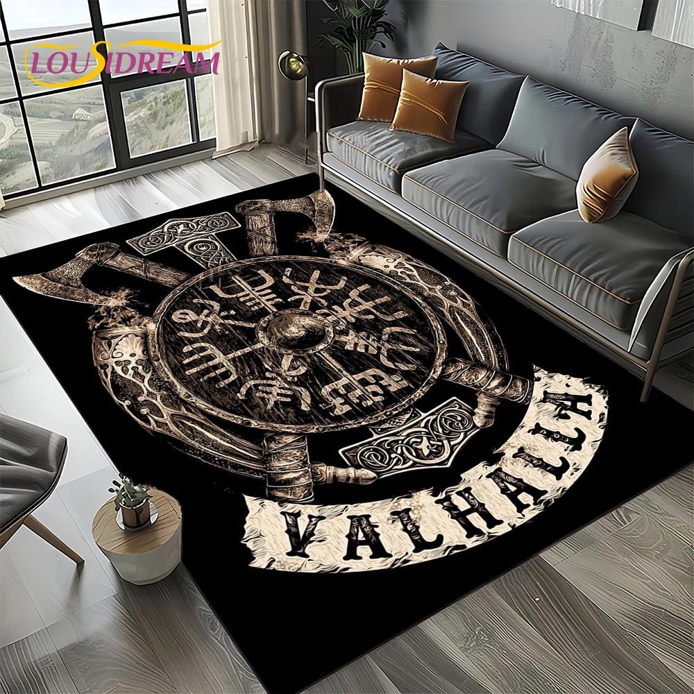 VIKAMA Vintage Runen Kriegsgott Muster Teppich Langlebig und Pflegeleicht Wohnzimmer Schlafzimmer Spielzimmer Teppich Heimdekoration