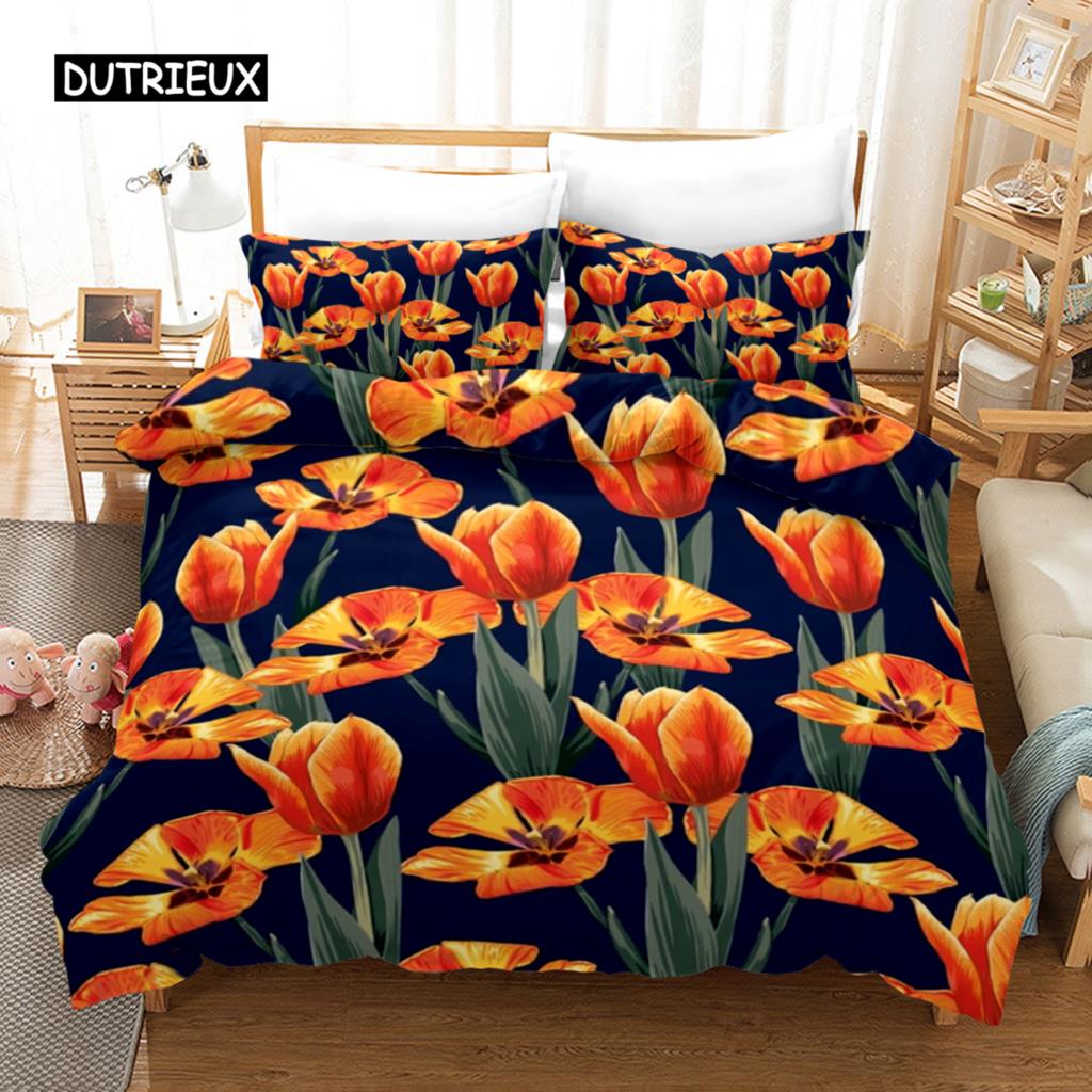 Blumiger Bettbezug Frühling Buntes Blumenmuster Einzelbettwäsche-Set für Kinder Jugendliche Erwachsene Mikrofaser Doppel Queen King Bettdeckenbezug