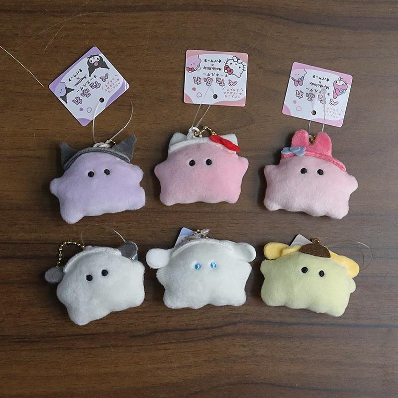 Sanrios Cute Halloween Ghost My Melody Hello Kitty Cinnamoroll Plush Keychain PomPomPurin Mini Bag Accessories Birthday Gift