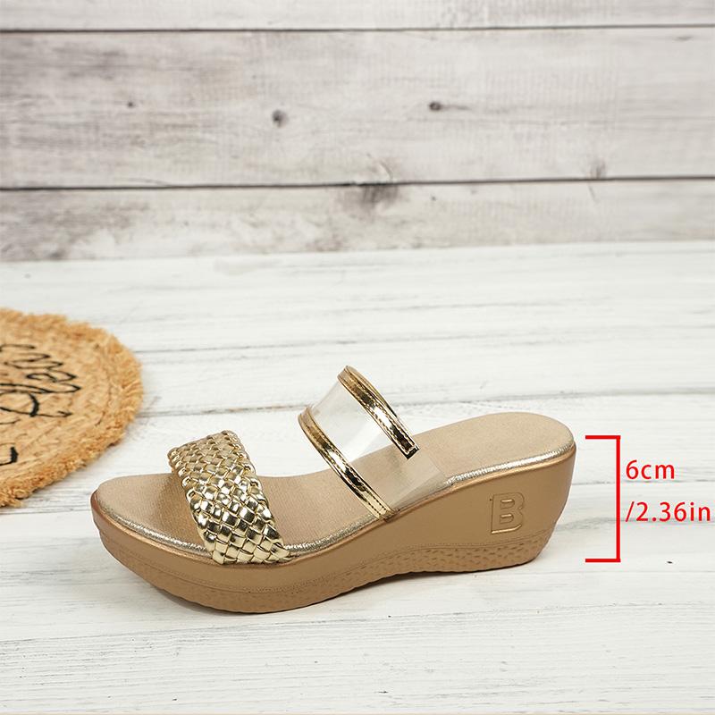 Fashion Gold Silver Weave Wedges Sandals for Women Plus Size Chunky Platform Party Slippers Woman Summer Thick Sole Non Slip Sandals