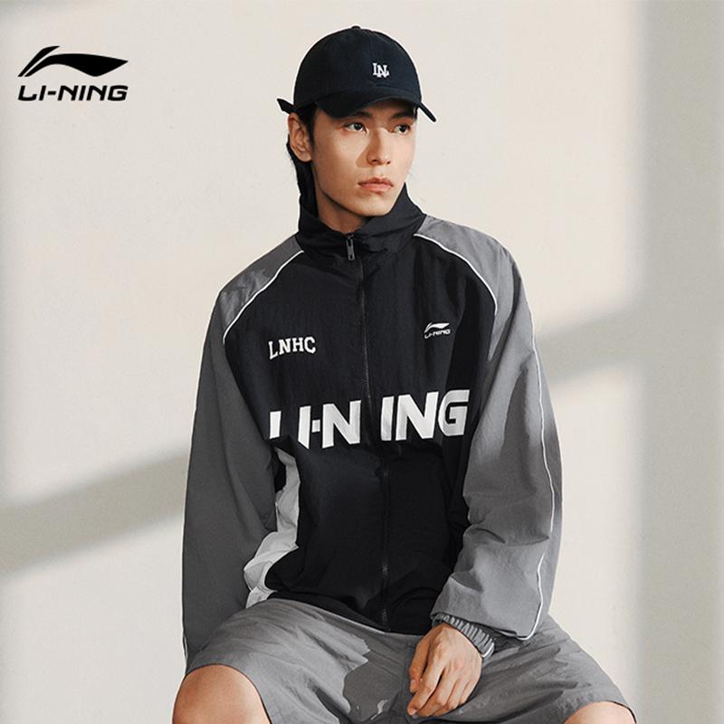 Li-Ning Windproof Water-Repellent Color-Block Letter Print Loose Collar Zip Sports Jacket Unisex Jacket Black AJDT741-1