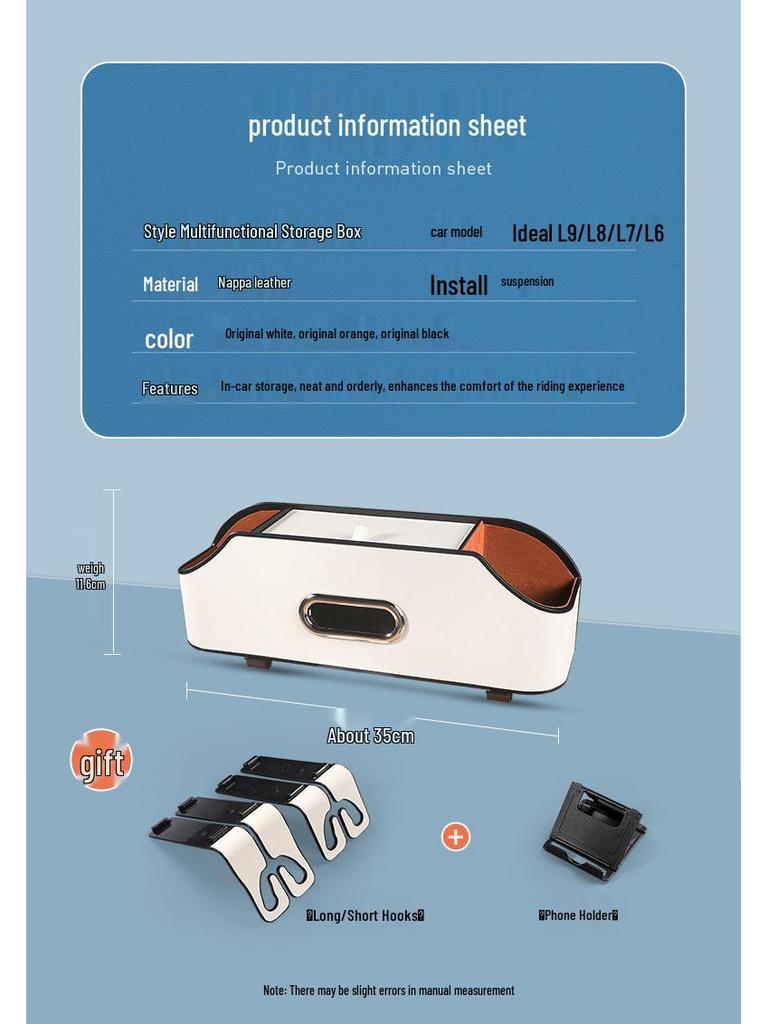 Ideal L7 Car Seat Back Storage Organizer for L9/L8/ONE Models - Interior Accessory