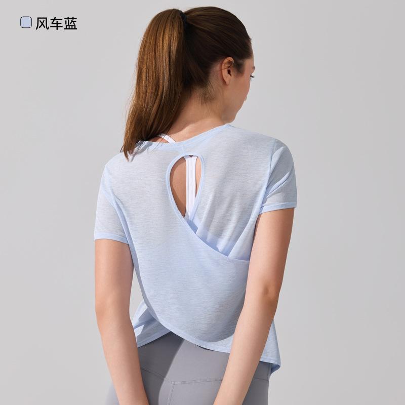 Cross-border back beautification sports short-sleeve women s running training Pilates quick-dry breathable fitness cover-up top yoga T-shirt S