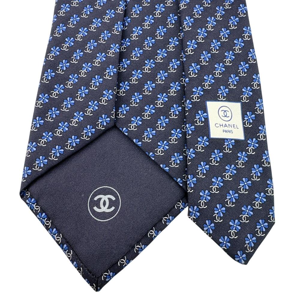 Chanel COCO Mark Business Commuting Flour Silk Tie Navy Silk Used
