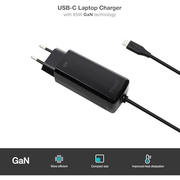 Chargeur Portable - TOOQ - Cargador Cubique - 65W - USB-C PD - Noir