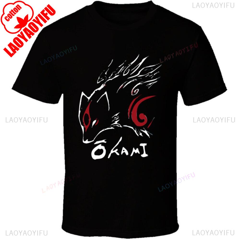 Okami Japanese Lore Wolf Video Game T Shirt Classic Patterns Printed Tshirt Men Crewneck Cotton Short Sleeve Daily Life Tee Top