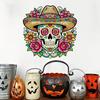 Dia De Los Muertos Window Clings Flower Skull Wall Sticker, Day of The Dead Decorative Mexican Style Festival Ornaments Decals, Waterproof PVC