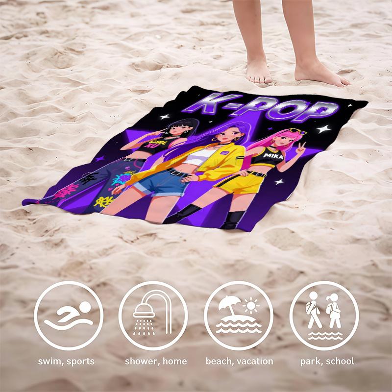 Asciugamano da Spiaggia per Gruppo di Idol K-pop Microfibra Morbido Asciugatura Rapida Asciugamano Sportivo da Palestra Nero Viola Stella Asciugamano da Bagno per Nuoto Esterno