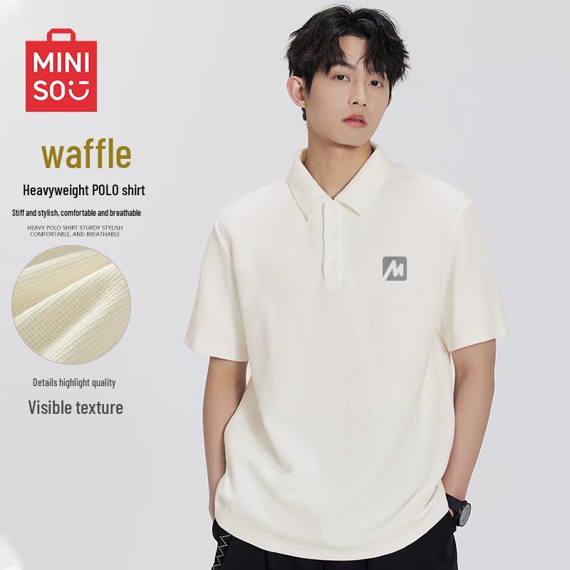 MINISO Men s Summer High-Weight Waffle Knit Short Sleeve Polo Shirt M
