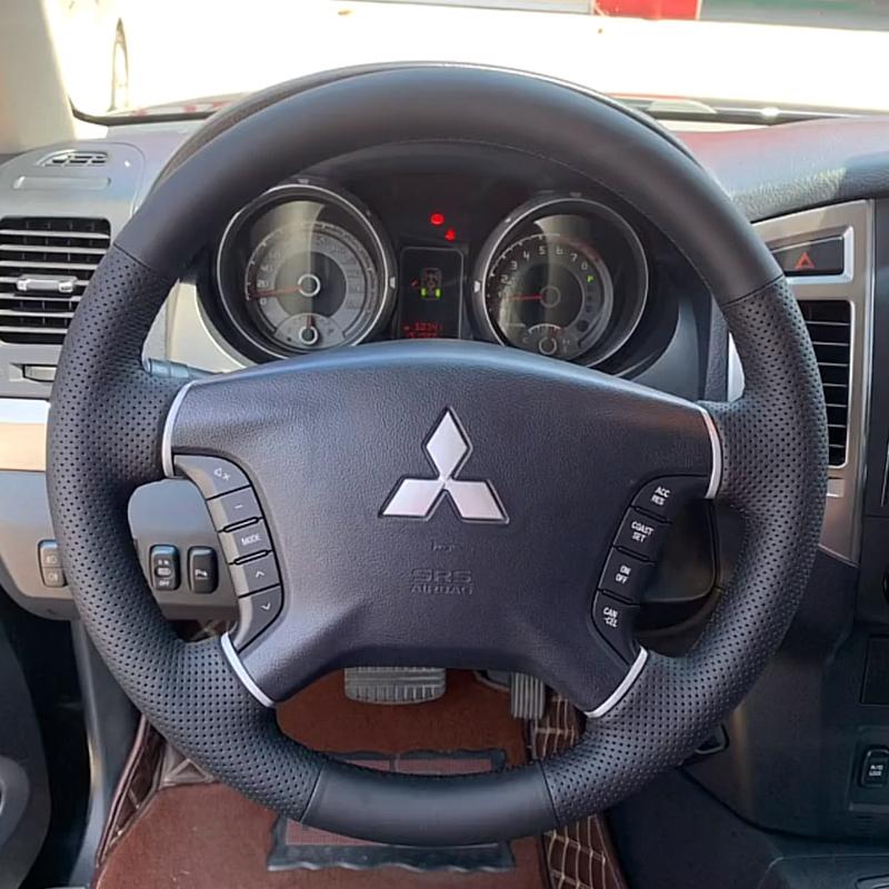 Dla Mitsubishi Pajero 2007-2014 Galant 2008-2012 Ręcznie szyty Czarny Skóra zamszowa Pokrowiec na kierownicę samochodu