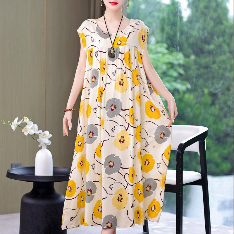 Rochie Vintage Vara Marime Plus Femeie Oversize Largi Fara Maneci Casual Elegant Rochii Lungi