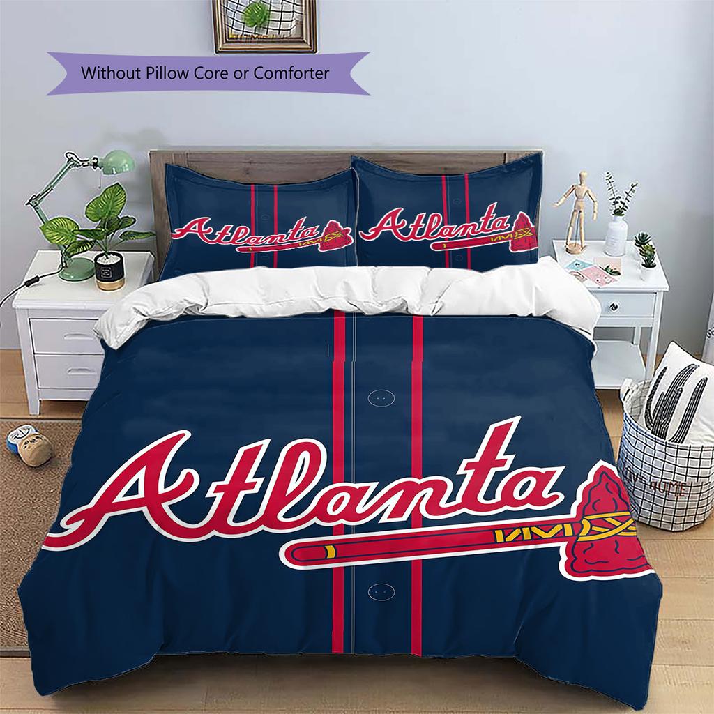 Atlanta Braves Pattern Bedding Quilt Set Home Decoration Gift (1 * Duvet Cover + 2 * Pillowcase Without Core)