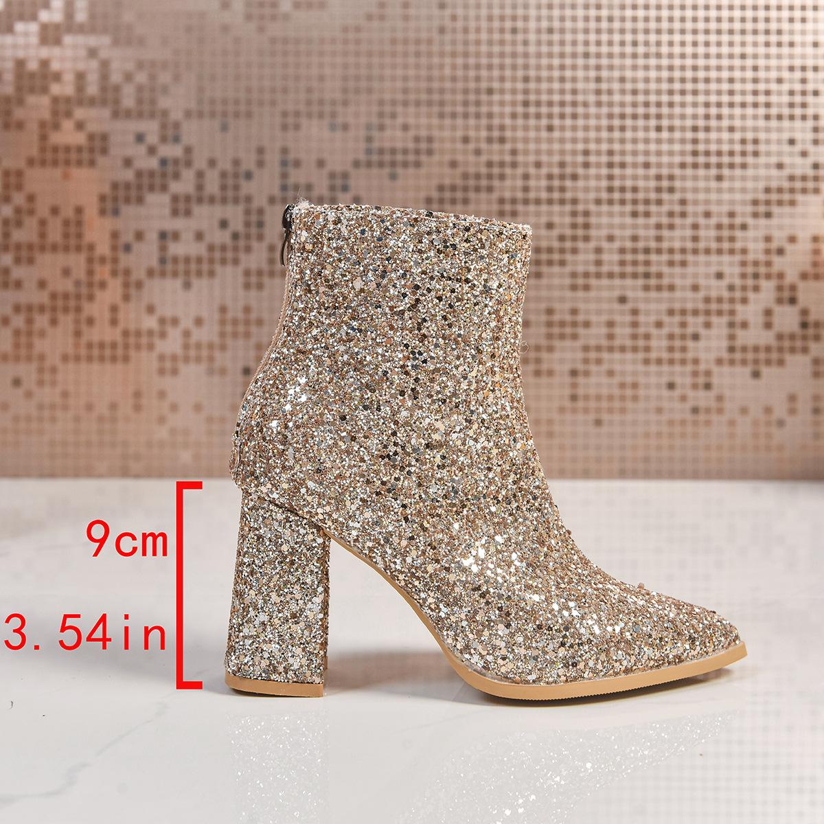 

Новые женские короткие ботильоны из ПУ с круглым носком, квадратным каблуком и задней молнией, европейские, красивые, осенне-зимние 42 золотой