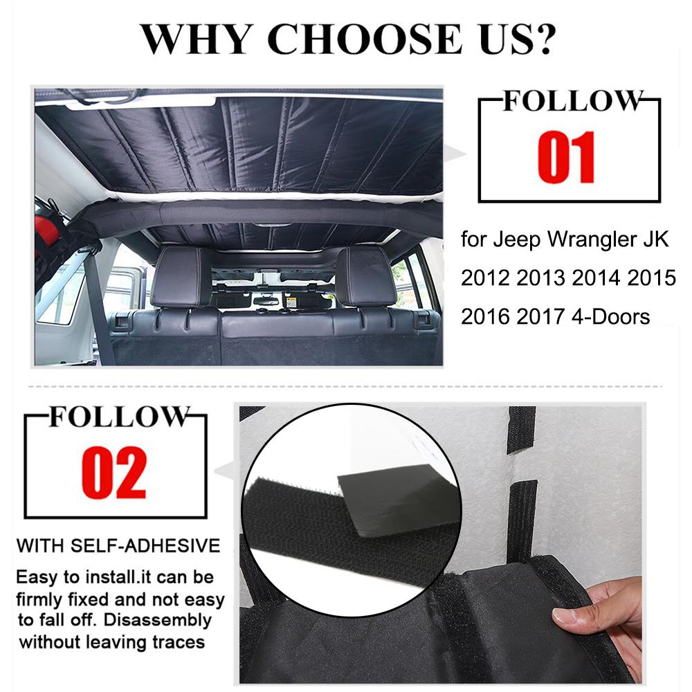 Auto Dach-/Heckscheiben-Isolations-Baumwollpolster-Abdeckung für Jeep Wrangler JK 4-Türer 2012 2013 2014 2015 2016 2017 Innenzubehör