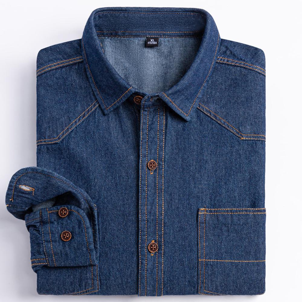 Man 100% Cotton Western Denim Pocket Shirt Long Sleeve Standard-fit Comfort Durability Soft Casual Washed Durability Work Shirts