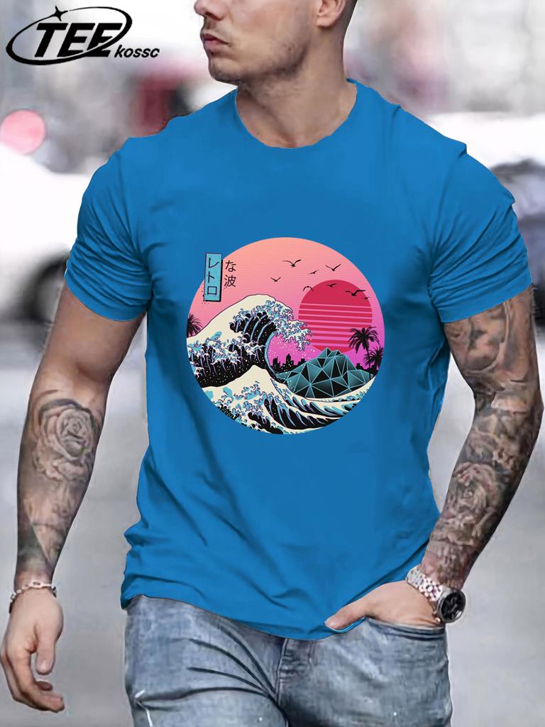 Tsunami And Sunset Are Both Beautiful Man TShirt Loose Cotton Retro Tee Trendy ONeck Short Sleeve Fashion Summer Casual Top