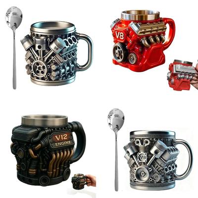 V6 V8 V12 Retro Motor Kaffeetasse Edelstahl Kaffeetasse Lustiges Design Tasse Kaffeetasse Cocktailtasse Teetasse Für Autoenthusiasten