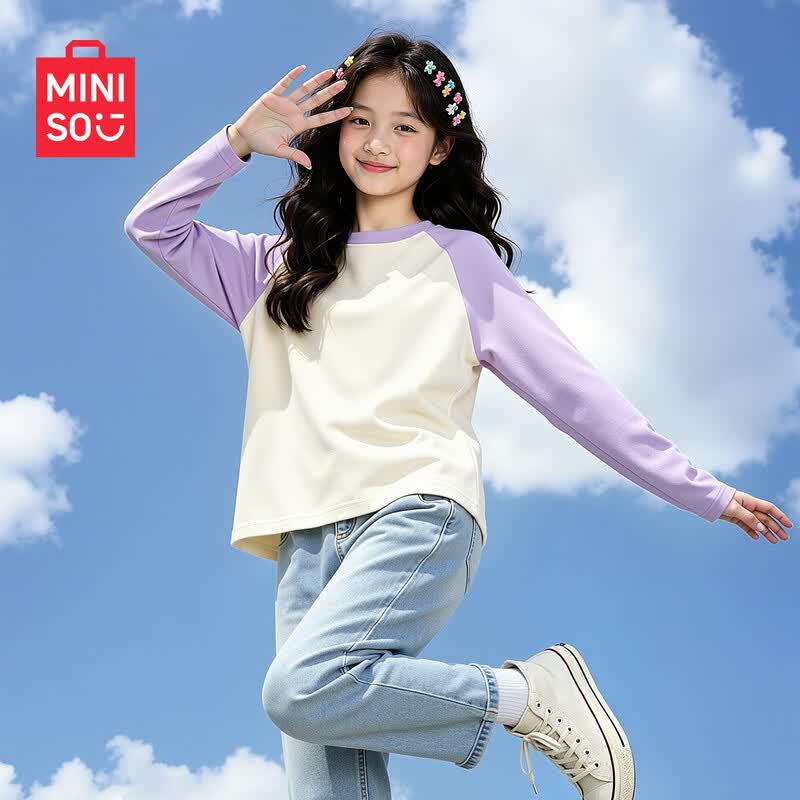 MINISO Girls' Pure Cotton Casual Long-Sleeve Sweatshirt