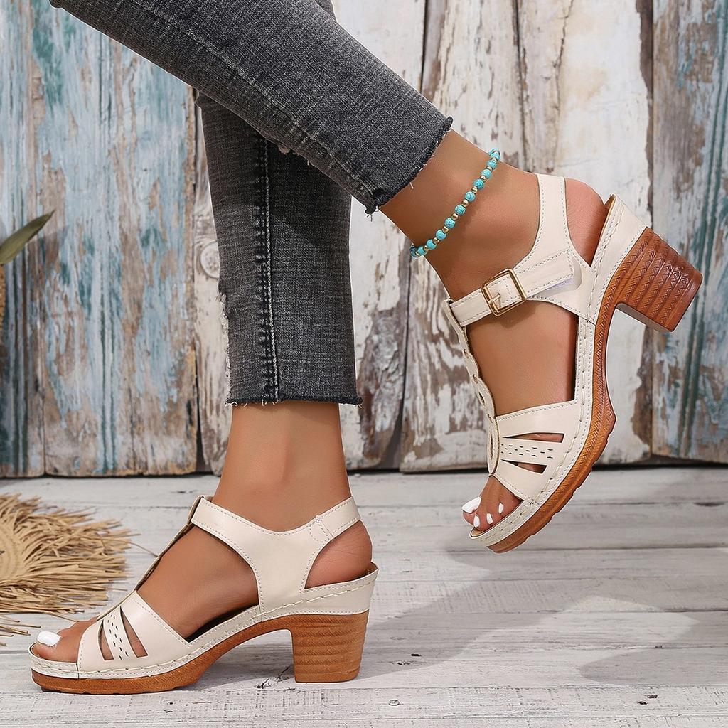 Large Size Fashion Thick Heel Light Word with Sandals Women's Summer 2025 New TEUM Sandals Women