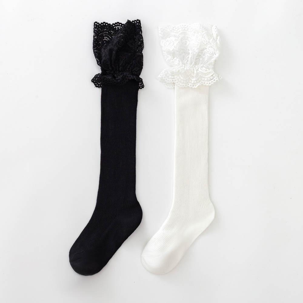 White Lace Lolita Calf Socks, Women's Mid-calf Socks, Long Lace Sweet Cotton Socks