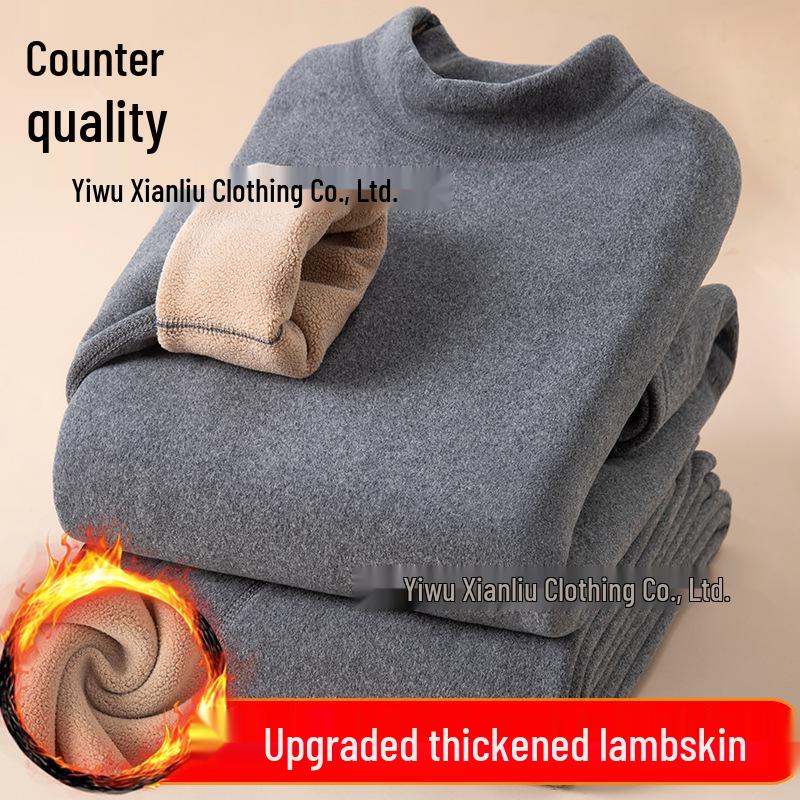 "Thick Camel Hair Thermal Underwear: Unisex Half-High Collar Suit with Plus Velvet for Winter"