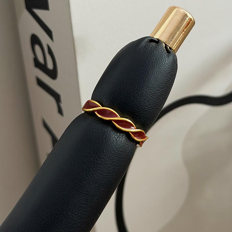 

Medieval Vintage Retro Elegant Red Enamel Bead Twist Diamond Zir*****Pen Ring Stacked Ring Adjustable opening