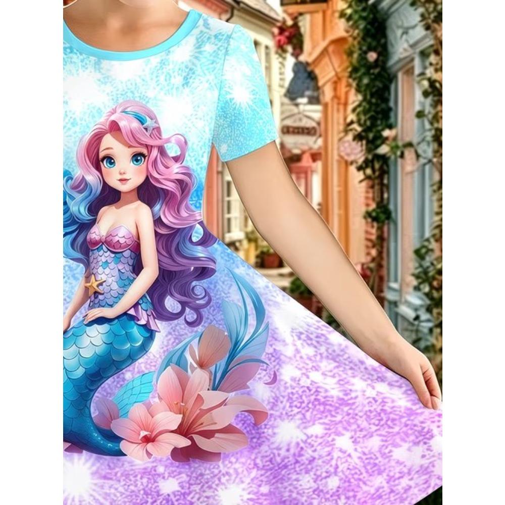 Girls 3D Print Dresses Kids Girl Party Short Sleeve Princess Dress Tank 3D  Butterfly  Print Dress