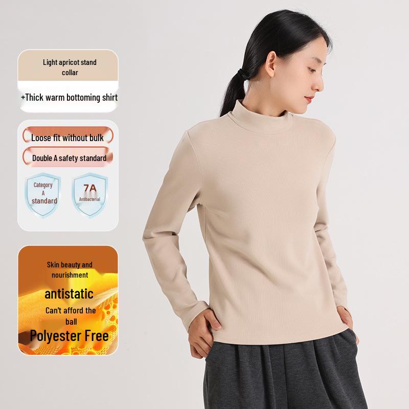 460G Women's Velvet Half-High Collar Warm Long-Sleeve T-Shirt - Winter & Autumn