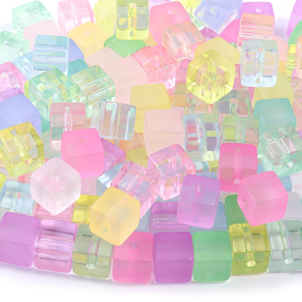 20pcs/lot 12mm Transparent Matte Square Acrylic Beads Cube Loose Spacer Beads For Jewelry Making DIY Bracelet Necklace Keychain